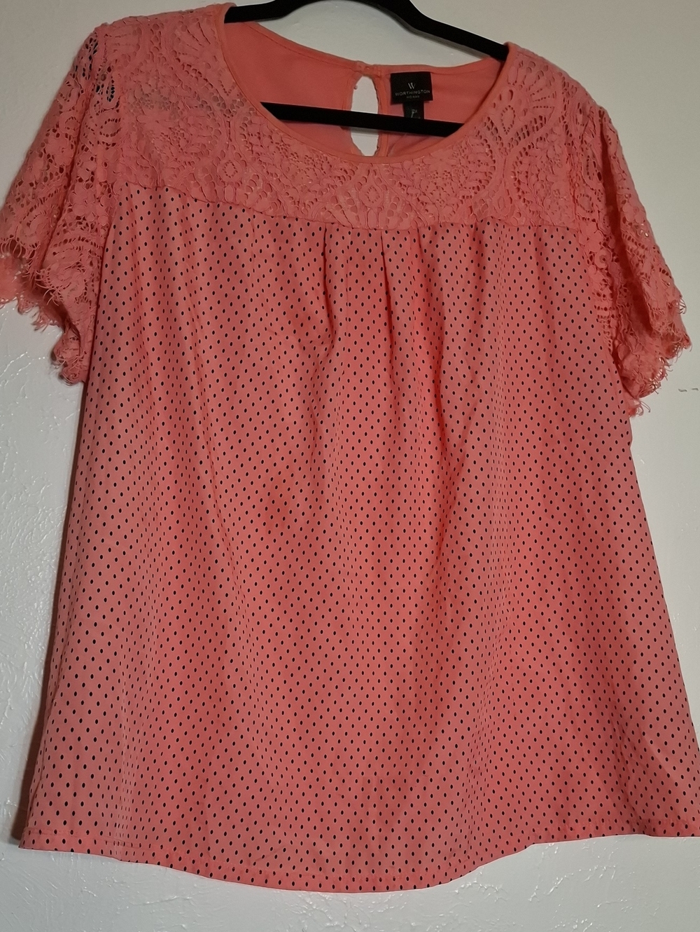 Worthington Coral Lace Yoke Eyelet Blouse Womens 2X